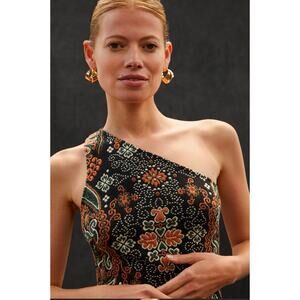 Anthropologie One Shoulder Jacquard Midi Dress